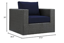 Modway Sojourn Wicker Rattan Outdoor Patio Sunbrella Fabric Armchair in Canvas Navy