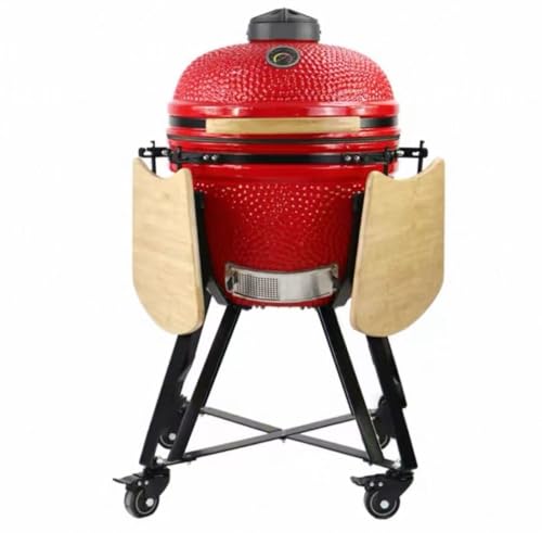 20 Inch Egg Shape Ceramic BBQ Grill, Kamado Grill Pizza Oven for Outdoor Garden Patio(Red)