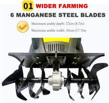JKSVTF Rotavator Garden Gear Electric Garden Tiller,Cultivator Rotavator,6 Blades,Tillage Depth 22cm,Plow Width 45cm for Garden Vegetable Plots.