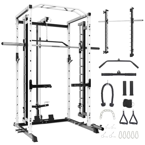 GOCAPTAIN Fitness Squat Rack Power Cage Black+White