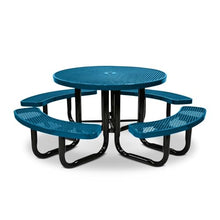 Coated Outdoor Furniture 46In Round Picnic Table, Expanded, Light Blue