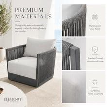 Outdoor Lounge Chair Elementi Capri Patio Lounge Chair, Aluminum and Rope Outdoor Armchair with Canvas Granite 5402 Cushions, Dark Gray Frame, 31.7 x 29.9 x 25.6 in