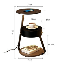 TQQEPOOL End Table with Lamp,Floor Lamp with Table Attached,Rustic Bedside Nightstand with Drawer and Wireless Charging for Bedroom,Living Room (Color : C, Size : 60 * 36cm)