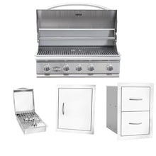 Bullet by Bull Stainless Steel Outdoor Kitchen Grill Set - Built-In Liquid Propane -BBQ Kitchen Island Bundle - Includes 5 Burner Grill, Side Burner, Single Access Door & Double Storage Drawer