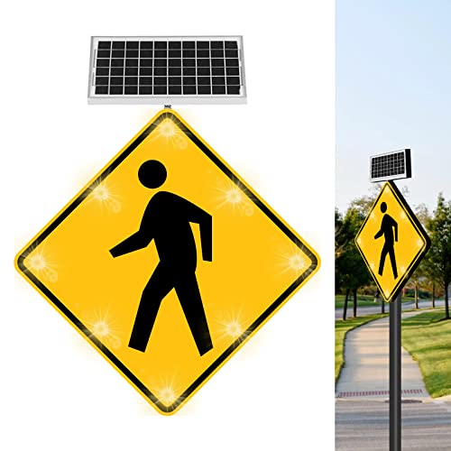 Generic 30" Solar Pedestrian Crossing Sign LED Yellow