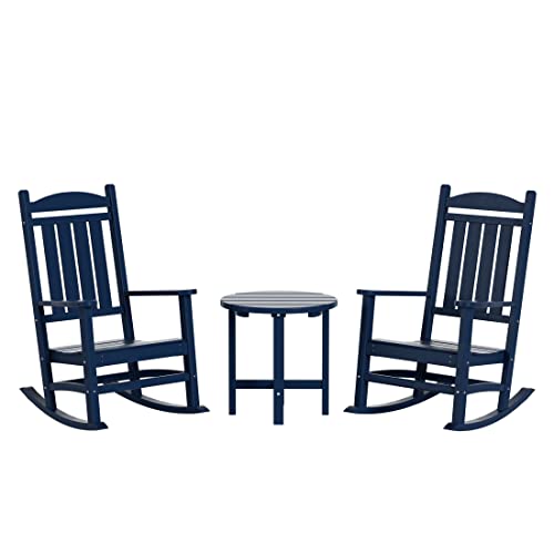 WestinTrends Malibu 3-Piece Set Outdoor/Patio Rocking Chairs with a Side Table (2 Seater), Navy Blue
