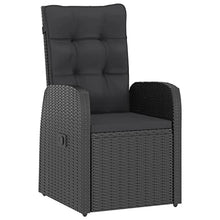 LKJephalotrope 11 Piece Patio Dining Set, Outdoor Poly Rattan Dining Table and Reclining Chairs with Cushions, Solid Acacia Wood Tabletop Garden Furniture Set, Black