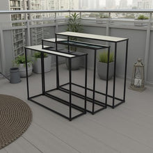 Benzara Kellie Nesting Plant Stand Table Set of 3, Black Metal, Glass Tops