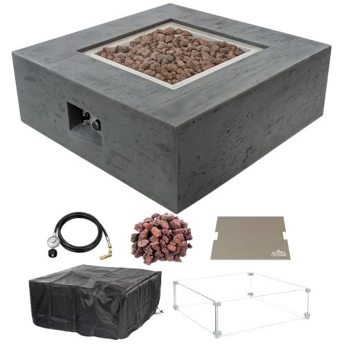 AMS 36" Concrete GFRC Square Propane Gas Fire Pit Table (Pweter)