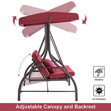 MCombo 3-Seat Outdoor Patio Swing Chair, 2-in-1 Convertible Porch Swing Glider Chair with Removable Cushions, Adjustable Canopy & Pillows for Backyard, Deck, Garden, 4068 (Burgundy)