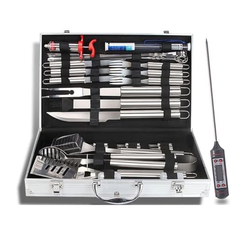 32-Piece Deluxe Grill Tool Set with Aluminum Carrying Case Thermometer,Stainless Steel Accessories for Camping Backyard