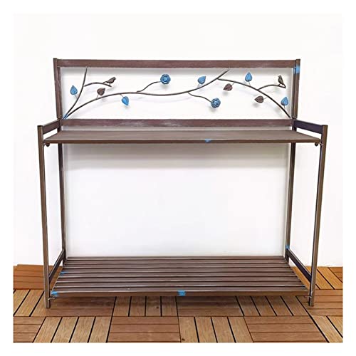 Potting Bench, Outdoor Patio Metal Potting Table with 2- Tier Open Shelf, Garden Work Station Table for Planting (Color : Brown, Size : 126.5x45x115.5cm)
