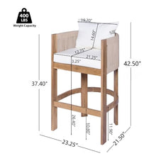 Merax Outdoor Bar Stools Set of 4, Rope Rattan Patio Barstools with Footrest and Cozy Cushions, Outdoor Acacia Wood Counter Height Bar Stools for Garden Backyard Pool Bar Chairs, Beige
