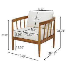 Christopher Knight Home Heidi Acacia Wood Outdoor Accent Chairs Set of 2, Mid-Century Modern Club Chairs with Cushions, Arm Chairs with Slatted Design, Lounge Chair Outdoor Backyard, Cream+Teak