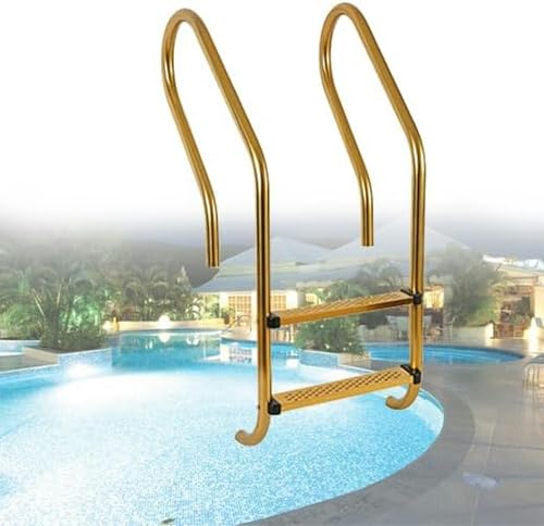 Gold Stainless Steel Pool Ladder, Ground Pool Access Device, Pool Handrail W/Base Cover, Easy Assemble Climb (2/3/4 Steps)