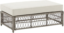 Crosley Furniture Thatcher Wicker Coffee Table and Ottoman Foot Rest for Porch, Deck, Backyard, Driftwood with Creme Cushions