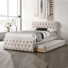 Kaimei Contemporary Twin Bed with Slatted Trundle, Tufted Headboard and Footboard Light Brown