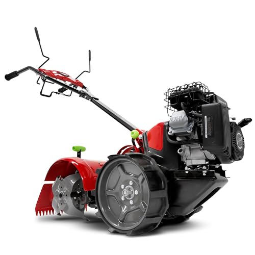 EARTHQUAKE 31285 Pioneer Dual Direction Rear Tine Tiller with Instant Reverse, Airless Wheels, 17" Width, 11" Tilling Depth, 99cc 4-Cycle Viper Engine, Black/Red