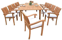 13 PC A Grade Outdoor Patio Teak Dining Furniture Set - 122" Double Extension Caranas Table & 12 Naples Stacking Arm Chairs