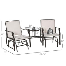 Hassyee Outdoor Glider Chairs with Coffee Table and Metal Frame for Poolside, Lawn, Patio Furniture Set with Breathable Mesh Seats and Foot Pads for Garden, Backyard, Balcony