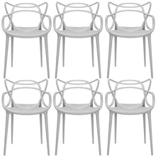 2xhome Modern Dining Chair | Stackable Indoor or Outdoor Entangled Side Chair | Weather Resistant Plastic for Kitchen, Patio, Restaurant, Yard, Porch, Balcony (Set of 6, Gray)