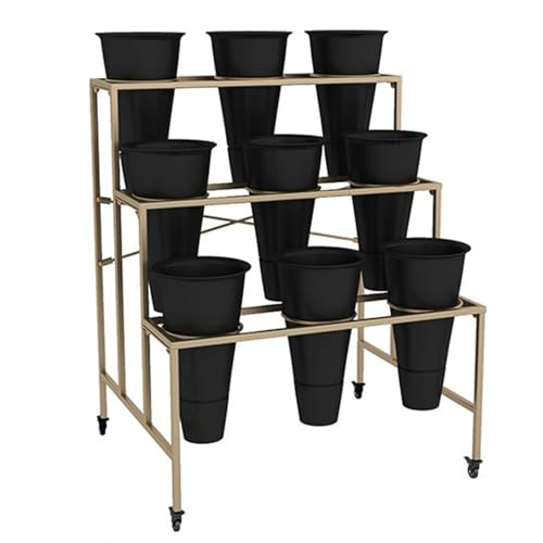OJKJGYTF Plant Stand for Indoor and Outdoor Plants Flower Display Stand with Movable Cart Shelf Cut Flowers Container Shelf 3 Tier Plant Display Shelf Ladder for Flowers and Plants