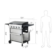Propane Gas Grill,4-Burner BBQ Grill,with Enamel Grids/Foldable Side Table Hanging Basket,for Picnic, Backyard Party