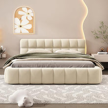 Jintop Queen Size Linen Upholstered Platform Bed Beige