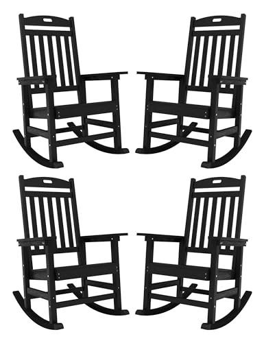 YEFU Rocking Chair Outdoor, Oversize Rocking Chair HIPS, Set of 4, Black
