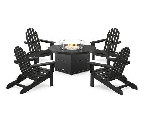 Polywood® Classic Folding Adirondack 6-Piece Conversation Set with Fire Pit Table (Black)
