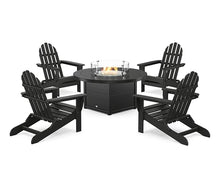 Polywood® Classic Folding Adirondack 6-Piece Conversation Set with Fire Pit Table (Black)
