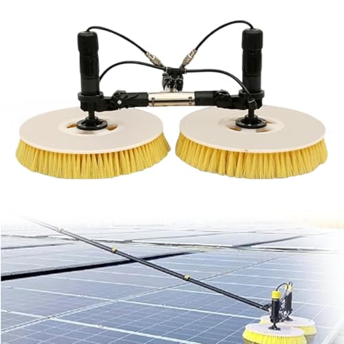 Ostreemaner Solar Photovoltaic Panel Cleaning Brush, Handheld Solar Cleaning Telescopic Rod-Adjustable Length, Double Brush Head (Spin), 40mm Telescopic Rod Diameter,Mains Power,5.5M