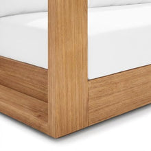 Outdoor Escape White Fabric Outdoor Sofa, Contemporary Style, Cushioned Seat with Pillow, Teak Finish, Spacious 87-Inch Width