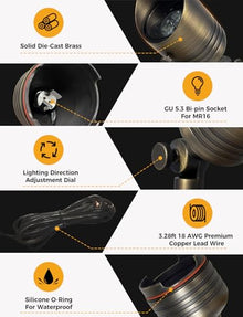 COLOER 5W 12V Brass Outdoor Landscape Spot Light with Bulb(12Pack)