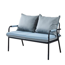 RFBXZPTADNU Modern Metal Frame Loveseat Bench, Two-Tone Waterproof Leather 2 Seater Sofa with Detachable Cushions, Easy Assemble Compact Couch for Balcony House(B,125x65x74cm)