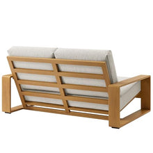 Modway Lirienne Aluminum Faux Wood Outdoor Loveseat in Ivory Natural - Weather-Resistant Modern 2-Seater Patio Couch with Removable Woven Fabric Cushions