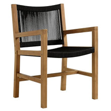 Modway Vienna Outdoor Patio Teak Wood Dining Armchairs Set of 2 in Natural Black – Woven Rope Teak Accent Patio Chairs with Armrests – Weather-Resistant Deck Chairs for Backyard, Porch