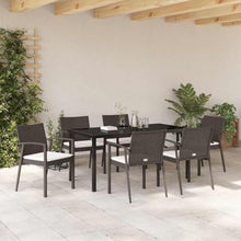 DYRJDJWIDHW Modern 7-Piece Outdoor Dining Set, Brown and Black PE Rattan Patio Furniture with Table and Chairs, UV Resistant All-Weather Garden Set for Terrace, Backyard, Poolside