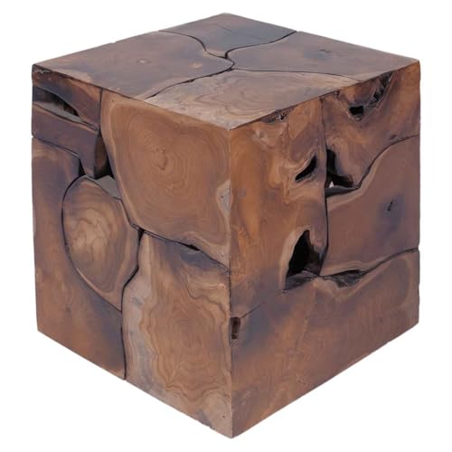vidaXL Solid Teak Stools/Coffee Table Set of 4 - Fully Handmade Wooden Stools - Multipurpose Retro Design - Brown