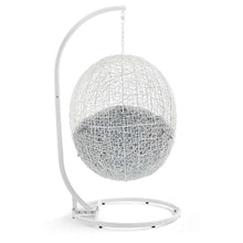 Modway Hide Wicker Rattan Sunbrella® Outdoor Patio Porch Lounge Egg Swing Chair Set with Stand in White Gray