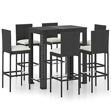 vidaXL 7 Piece Patio Bar Set with Cushions Poly Rattan Black