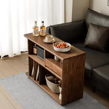 Chicken Couch End Table 90cm Walnut Color Side Table with Wheels & Drawers, Mobile Living Room Storage Furniture, for Sofa Side, Balcony, Bedroom etc Corner Tables for Living Room