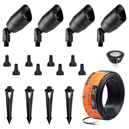 VISTA 4 Pack Cast Aluminum Landscape Spotlights, Low Voltage Landscape Lighting Spot Lights Outdoor with 4.5W MR16 LED Bulb for Yard, Garden, Lawn, Tree