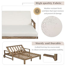 Farmhouse-Styled Wooden Outdoor Double Sunbed with Adjustable Backrests for Ultimate Relaxation 2 People Patio Daybed Seating with Wheels, Garden Reclining Chaise Lounge (Beige Cushion)