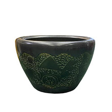 Orientliving Chinese Dark Gray Black Ceramic Motif Pattern Accent Pot Planter Black