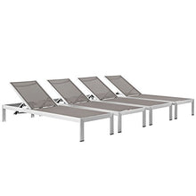Modway Shore Aluminum Textilene® Mesh Outdoor Patio Chaise Lounge Chairs Set of Four Grey