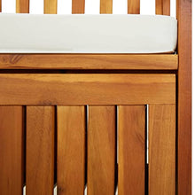 LKJVFCPW 67-Inch Solid Acacia Wood Patio Storage Bench with Cream White Cushioned Seat for Outdoor Garden Deck Entryway Furniture