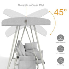 3 in 1 Patio Swing Bed w/Adjustable Canopy for Garden, Outdoor Hanging Swing Bench w/4" Thick Cushion & Metal Frame for Deck, Convertible Porch Swing Sofa w/Stand for Balcony