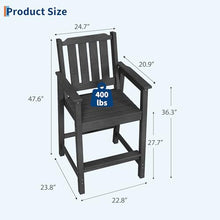 GarveeHome Outdoor Bar Chairs Set of 4, Patio HDPE Garden Chairs with Ergonomic Wide Seat and Footrest, Waterproof, All-Weather Durable Bar Stools for Balcony, Backyard, Poolside, Grey