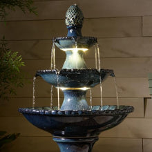 3-Tier Black Ceramic Fountain, Decorative Water Fountain with LED Lights and Quiet Pump, Indoor Outdoor Water Feature for Patio, Garden, Deck, Balcony, Office and Home Décor